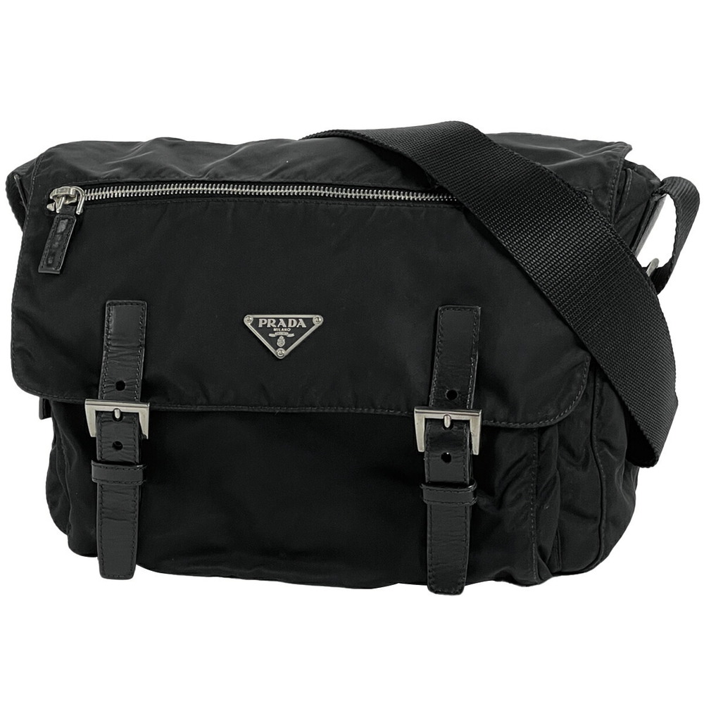 Prada Logo Plate Shoulder Bag Crossbody Nero Black